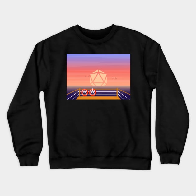 Sunset by the Beach Yacht D20 Dice Sun RPG Landscape Crewneck Sweatshirt by pixeptional